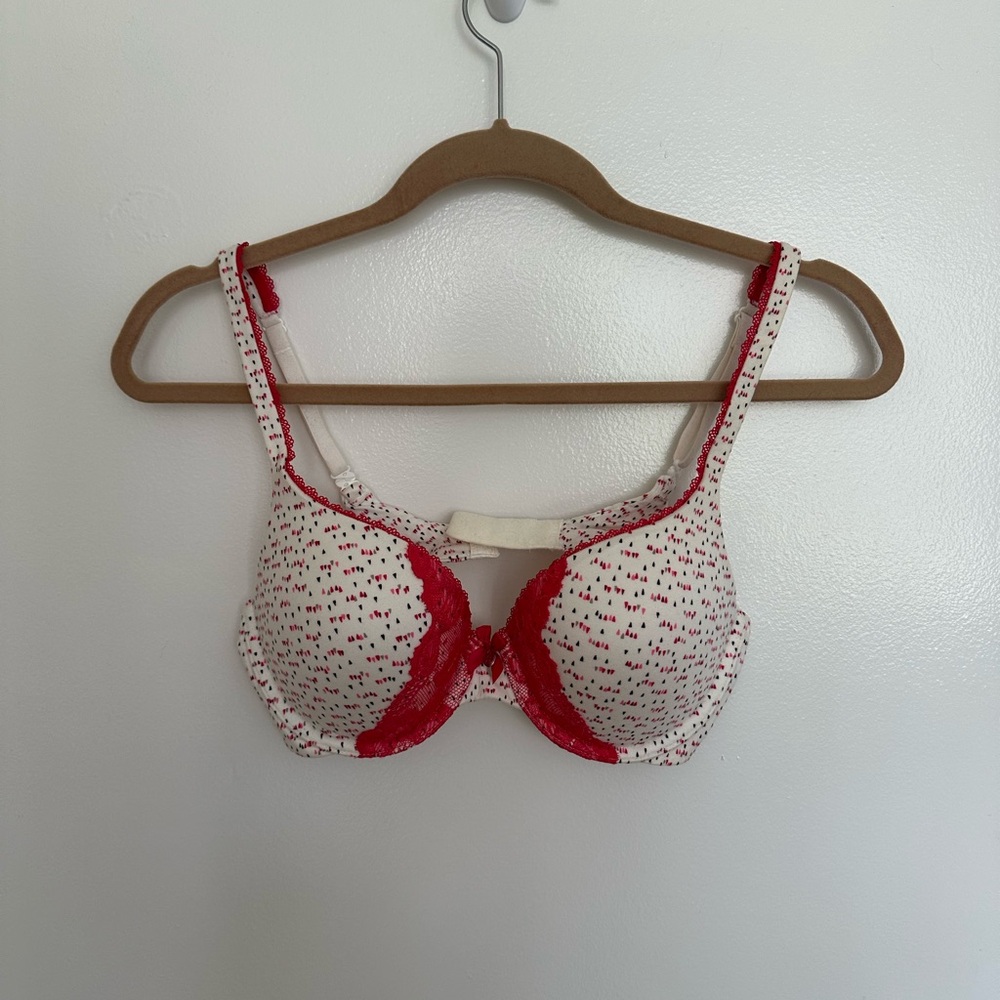 Victoria's Secret Red and White Speckled Dot Bra with Underwire Support